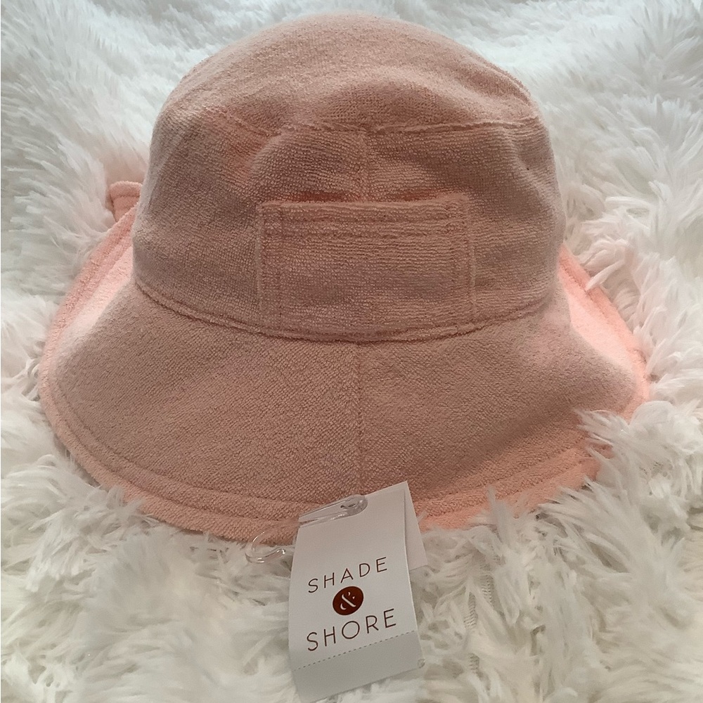 NWT Shade & Shore Adult Terry Cloth Adjustable Bucket Hat with small pocket